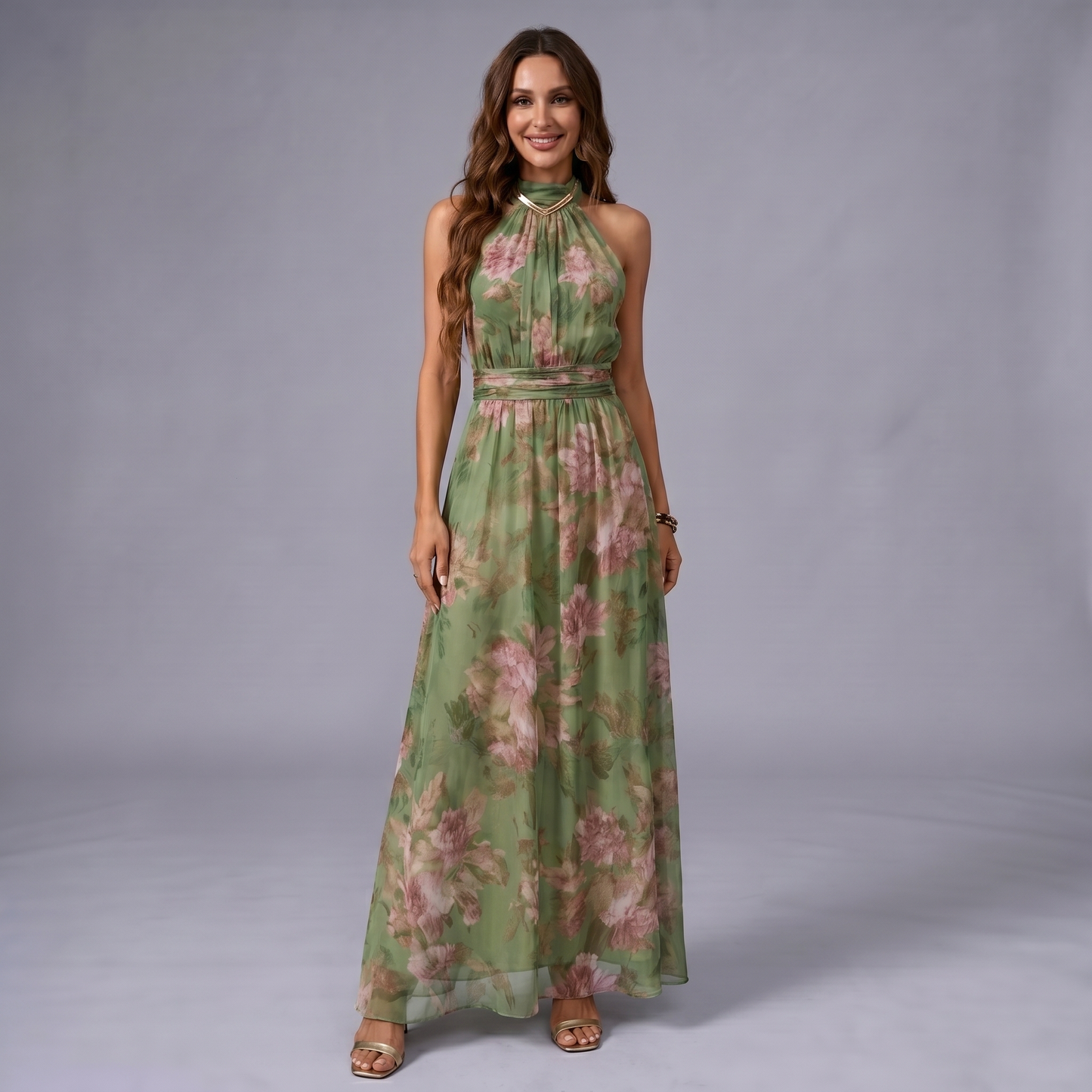 Livia | Vestido Maxi Halter Floral