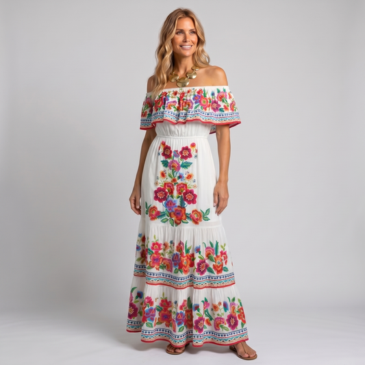Vestido Largo Floral Coral