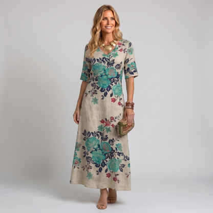 Robe longue fleurie verte