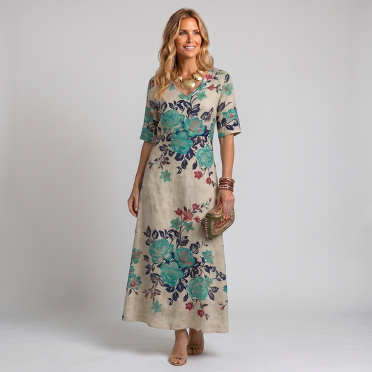Vestido Largo Floral Verde