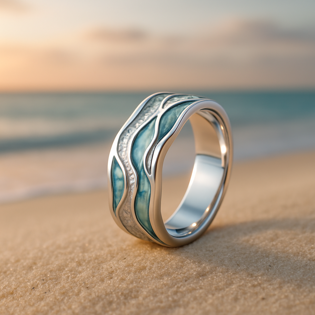 Anillo de ondas turquesas en plata