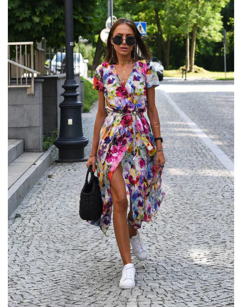 Robe midi fleurie rose