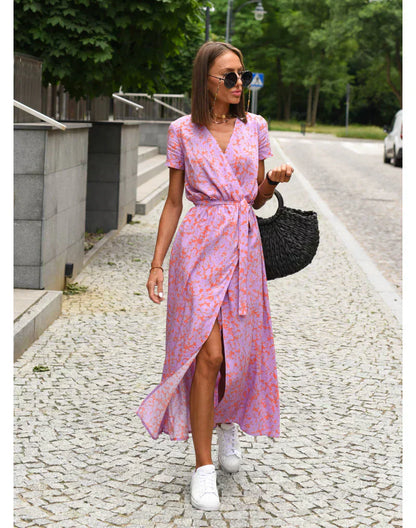 Robe midi fleurie rose