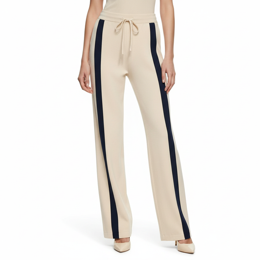 Pantalones beige con rayas azules - modelo