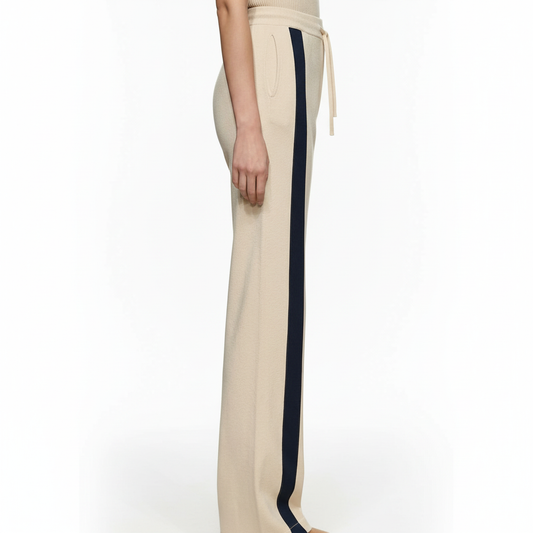 Pantalones beige con rayas azules - vista lateral