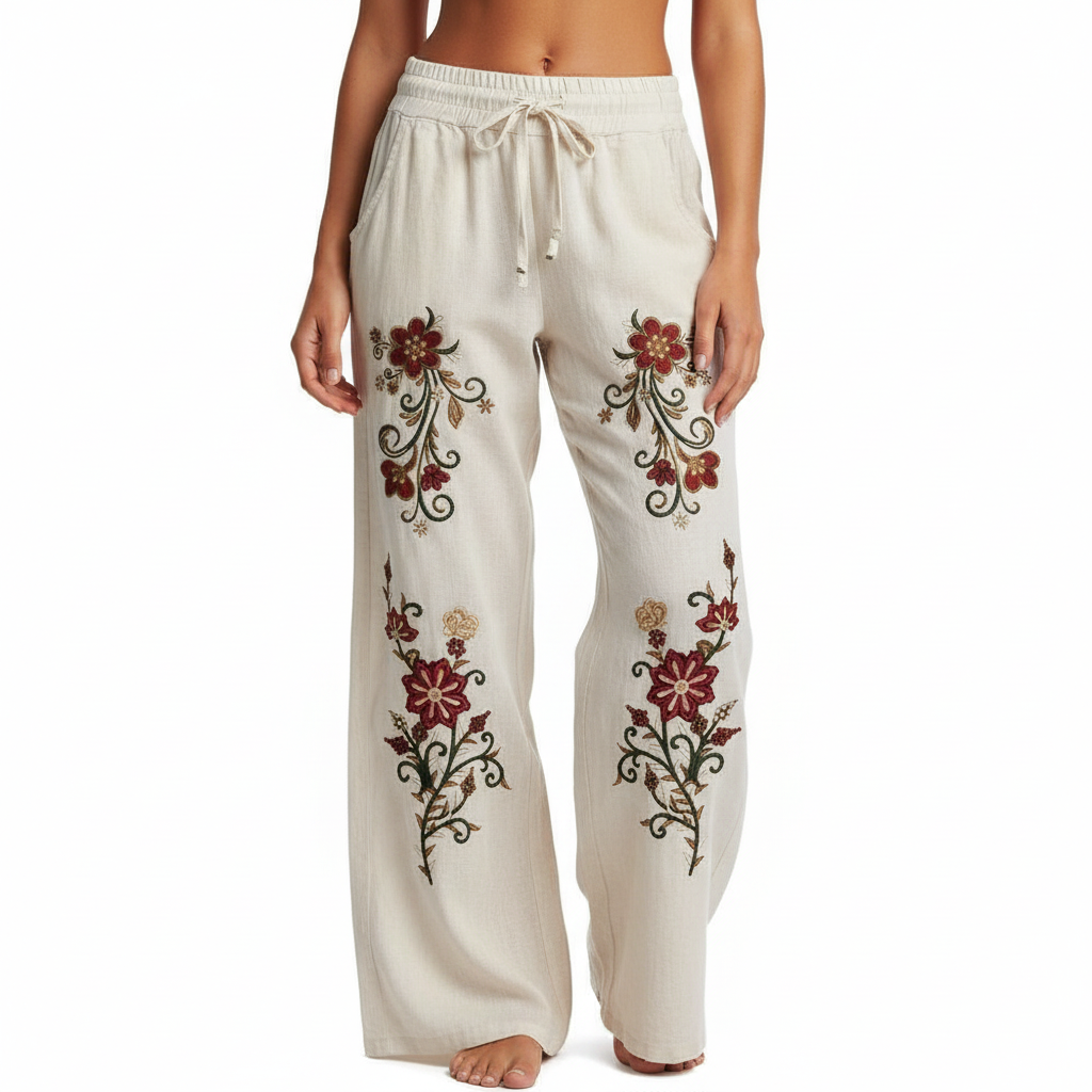 Pantalones blancos bordado floral