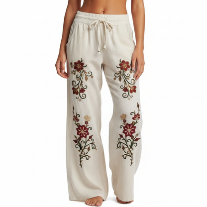 Pantalones blancos bordado floral
