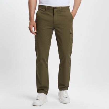 Pantalones cargo verde oliva vista frontal mejorado