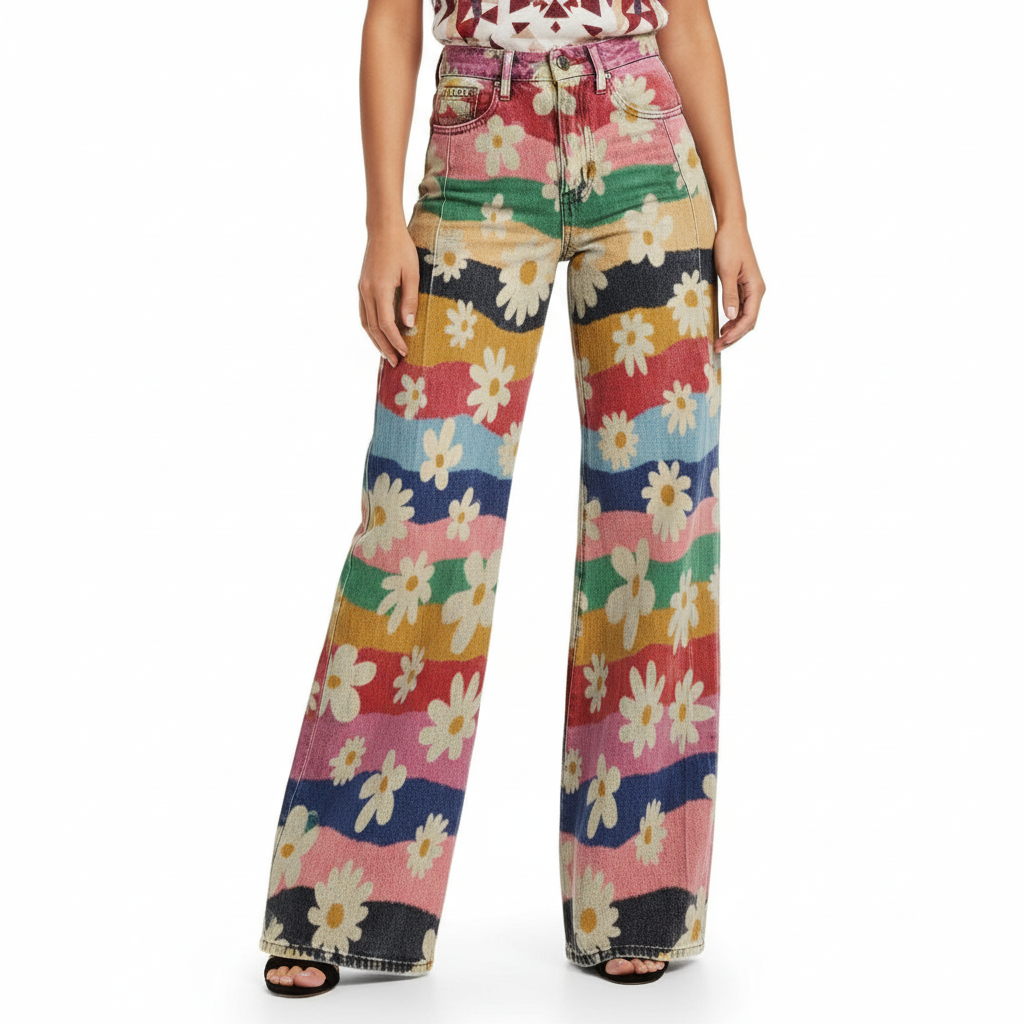 Pantalones rayas multicolor con flores