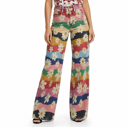 Pantalones rayas multicolor con flores