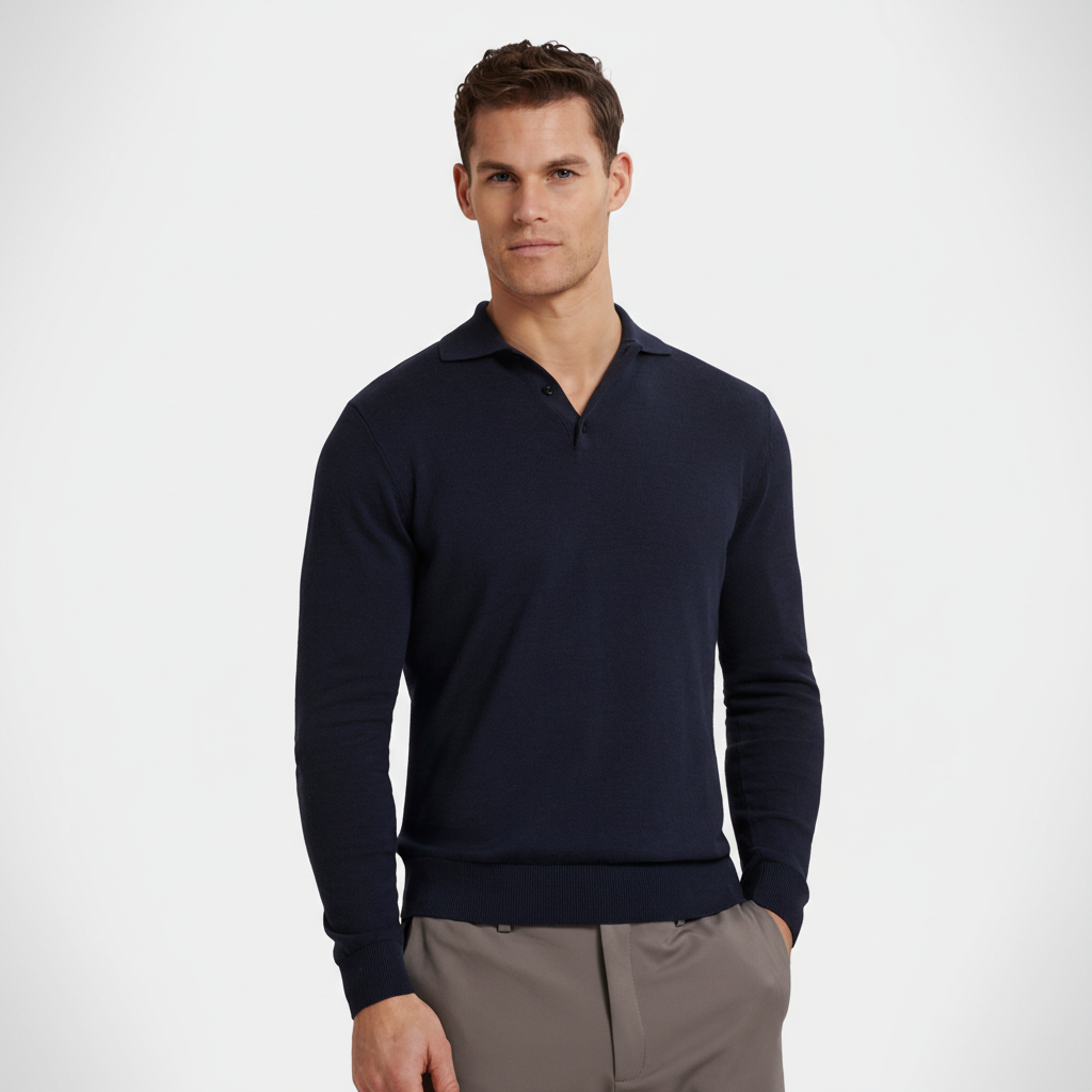 Polo manga larga merino azul marino vista completa mejorado