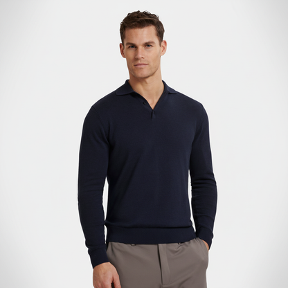 Polo manga larga merino azul marino vista completa mejorado