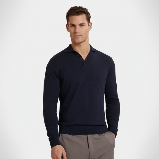 Polo manga larga merino azul marino vista completa mejorado