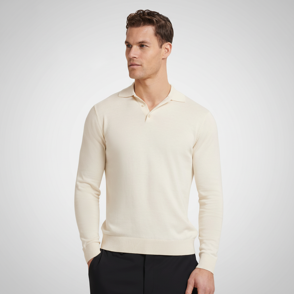 Polo manga larga merino crema vista lateral mejorado