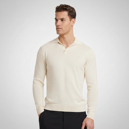 Polo manga larga merino crema vista lateral mejorado