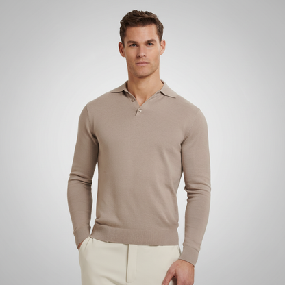 Polo manga larga merino taupe vista completa mejorado
