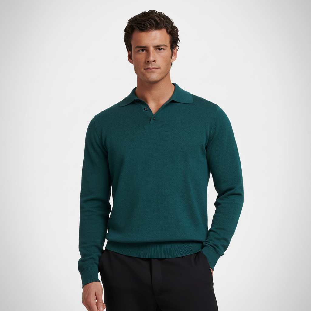 Polo manga larga merino verde azulado vista completa mejorado