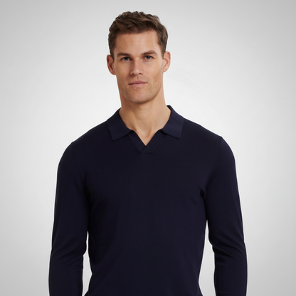 Polo merino azul marino vista completa mejorado