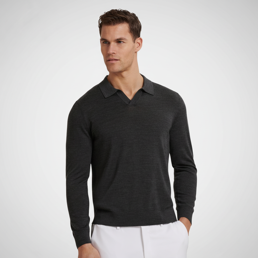 Polo merino gris carbón vista completa mejorado