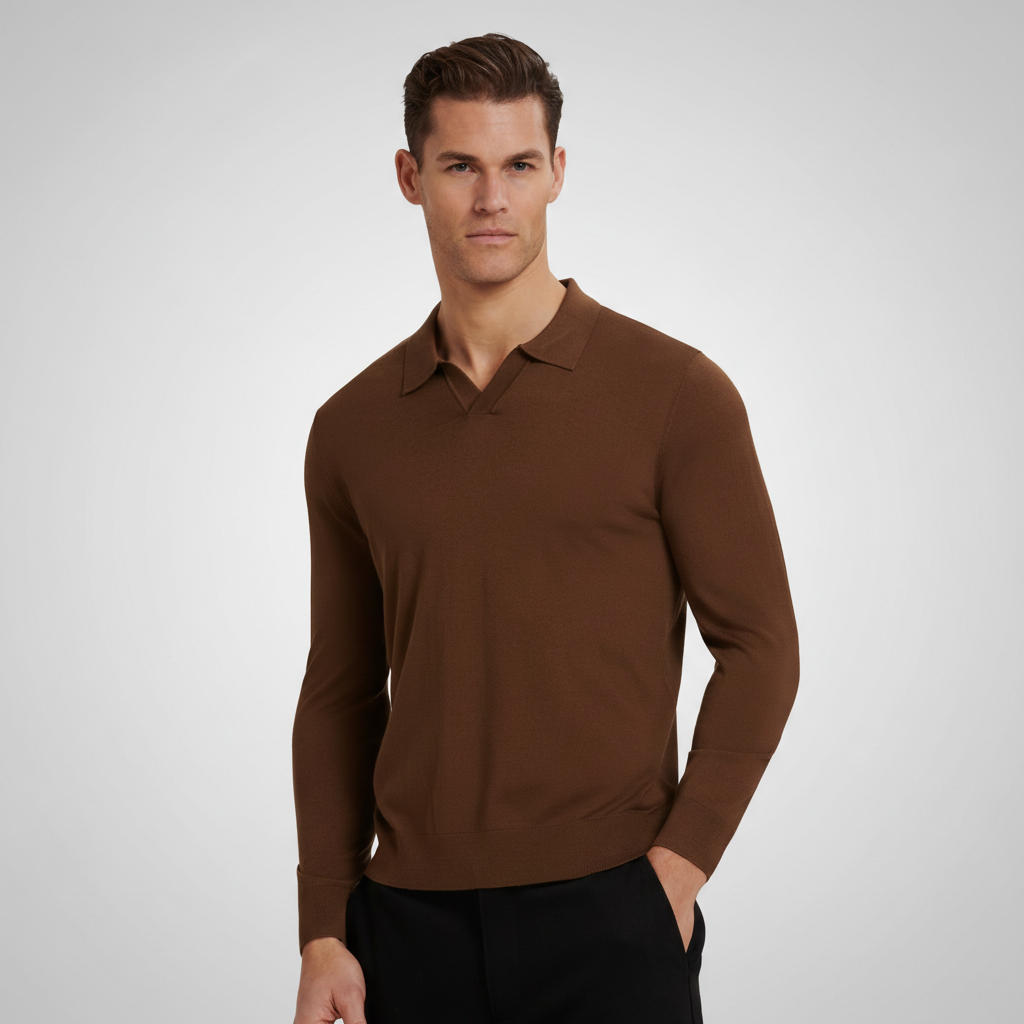 Polo merino marrón vista completa mejorado