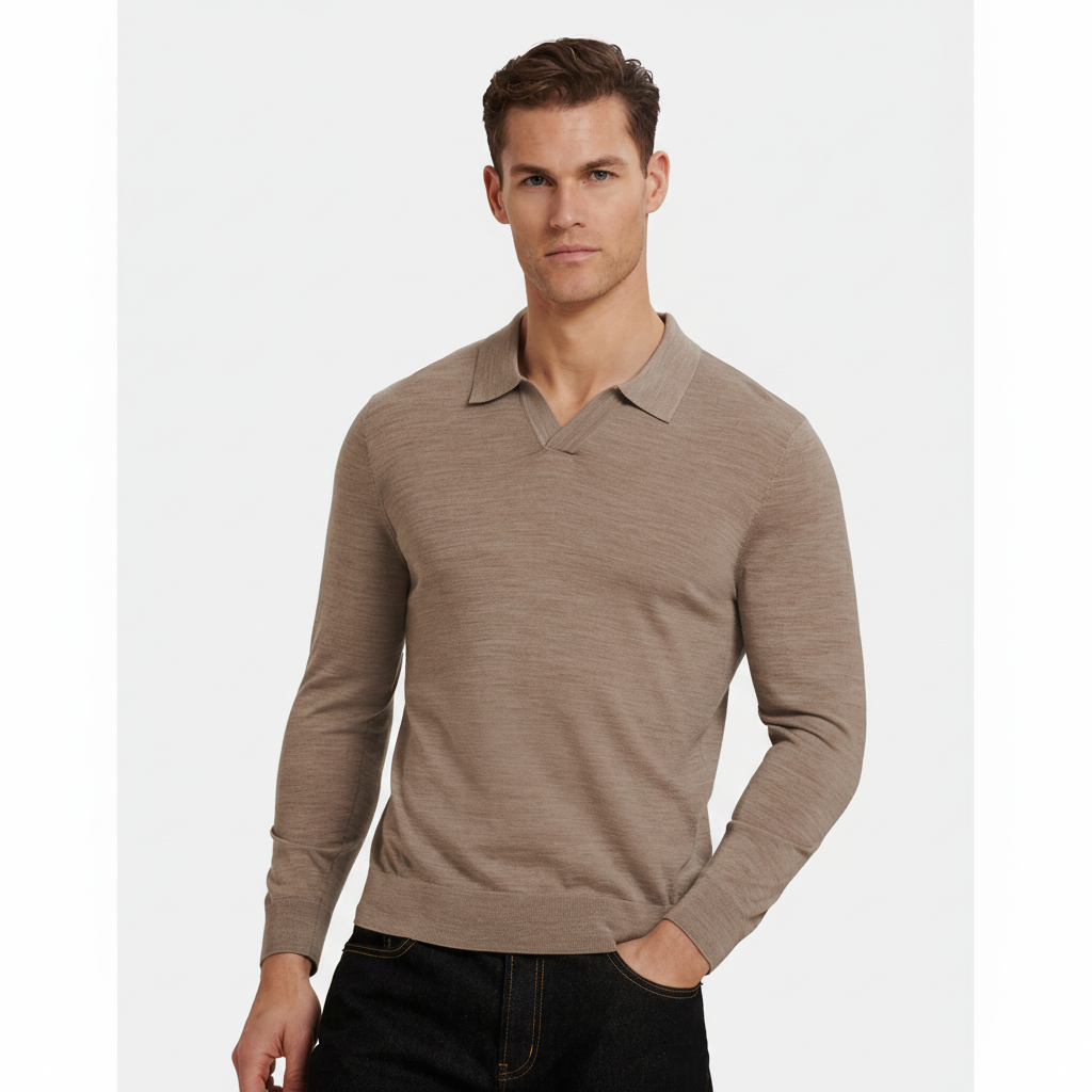 Polo merino taupe vista completa mejorado