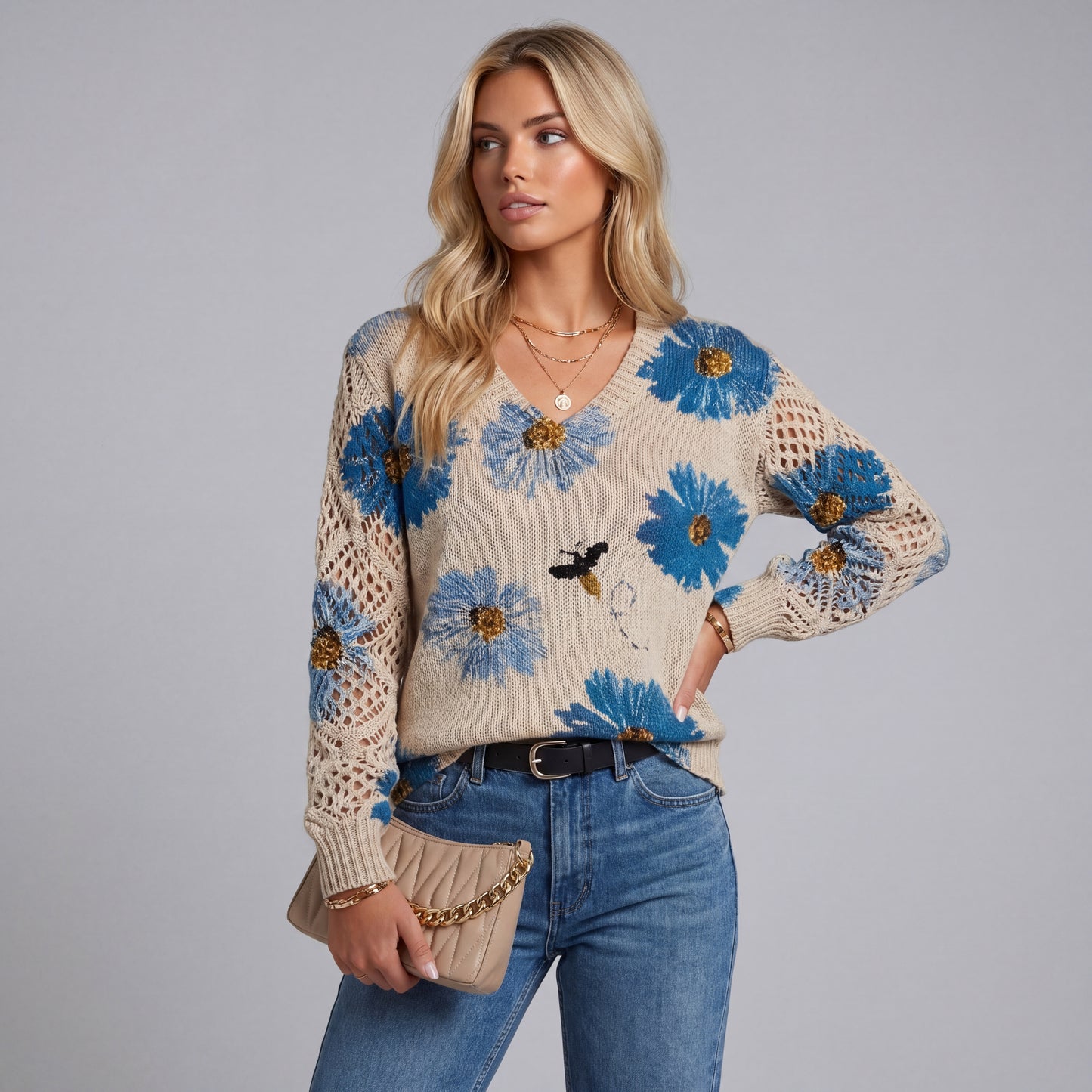 Suéter Elegante Con Diseño Floral