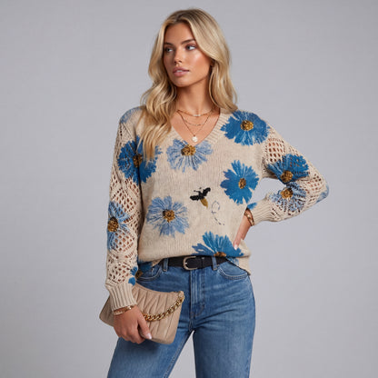 Suéter Elegante Con Diseño Floral