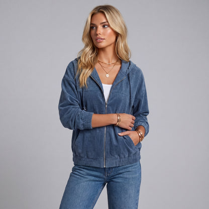 Veste en velours côtelé à capuche rétro