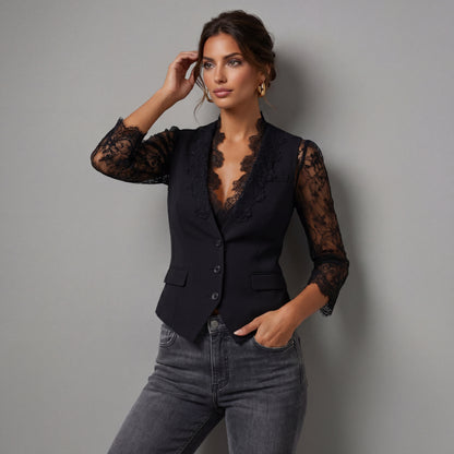 Claudia | Blazer noir avec dentelle