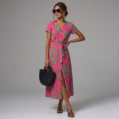 Robe midi fleurie rose