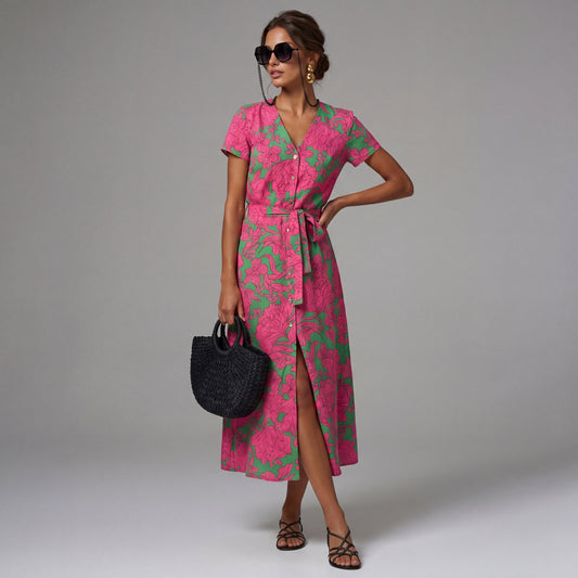 Vestido Midi Floral Rosa