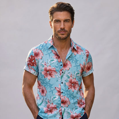 Chemise Hawaïenne Hibiscus Bleu