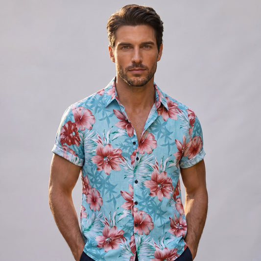 Chemise Hawaïenne Hibiscus Bleu