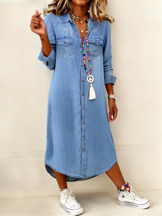 Helen | Vestido tipo camisa de denim, casual y elegante