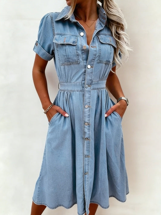 Deborah | Vestido de Denim de Manga Corta