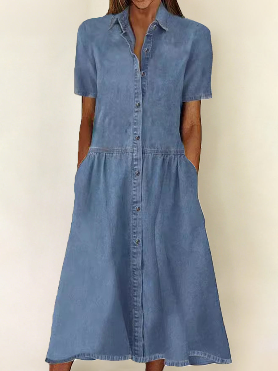 Carol | Vestido de denim de mangas cortas