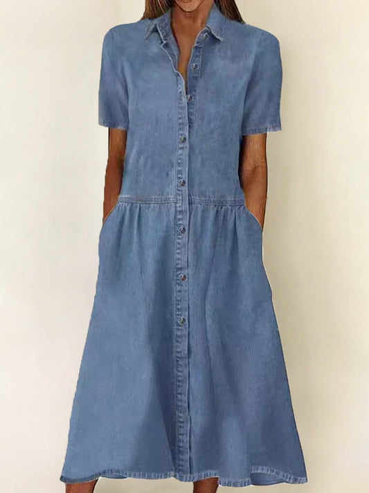 Carol | Vestido de denim de mangas cortas