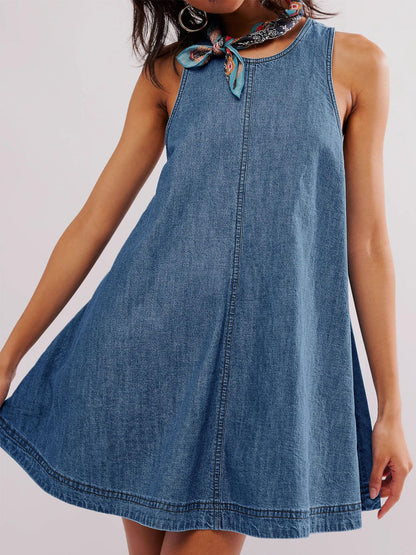 Nancy | Robe Courte en Denim sans Manches à Dos Nu