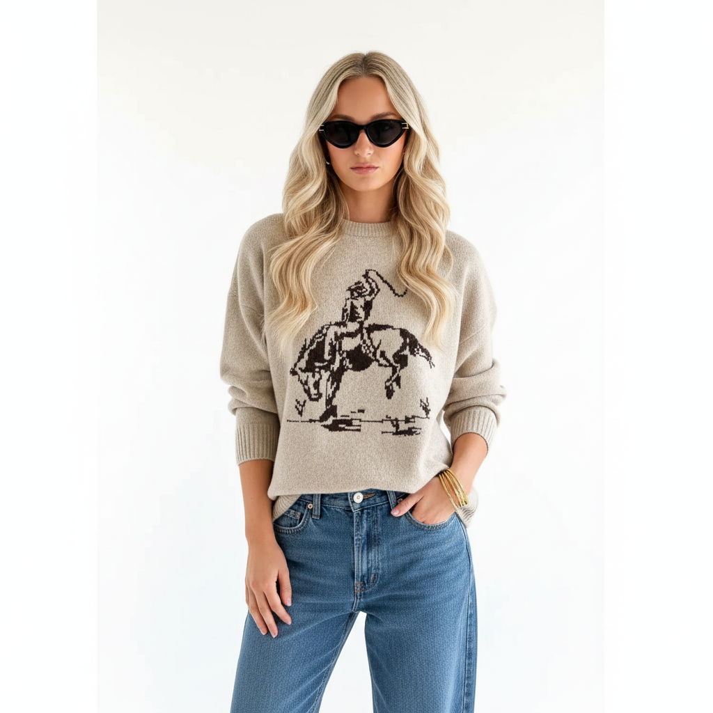 Suéter beige con caballo - gafas de sol