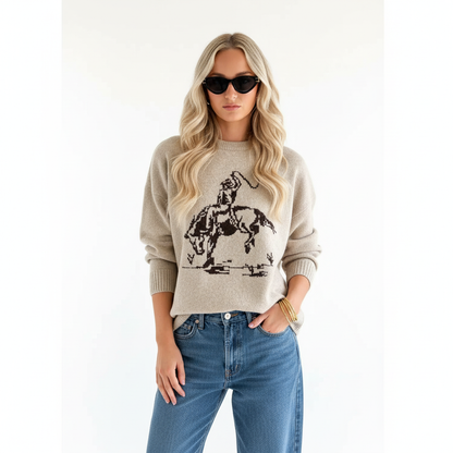 Suéter beige con caballo - gafas de sol